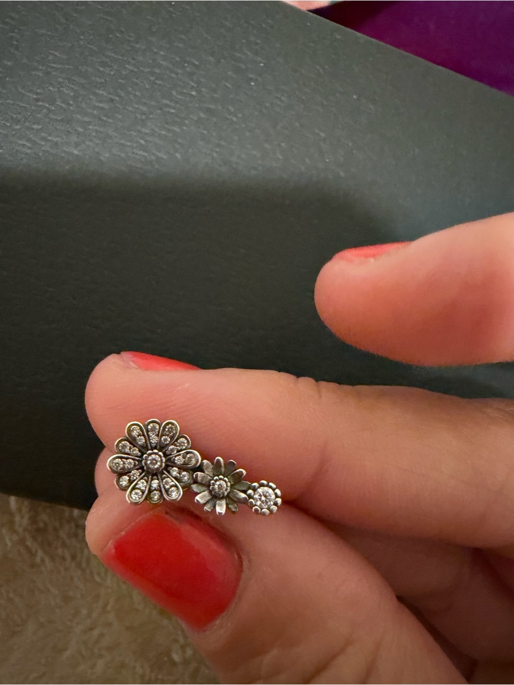 Silver Floral Trio Ear Cuff - Authentic Pandora Earrings